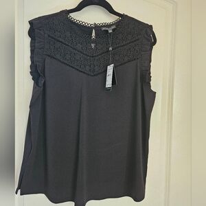Adrianna Papell Black Sleeveless Crochet Lace Yoke Camisole